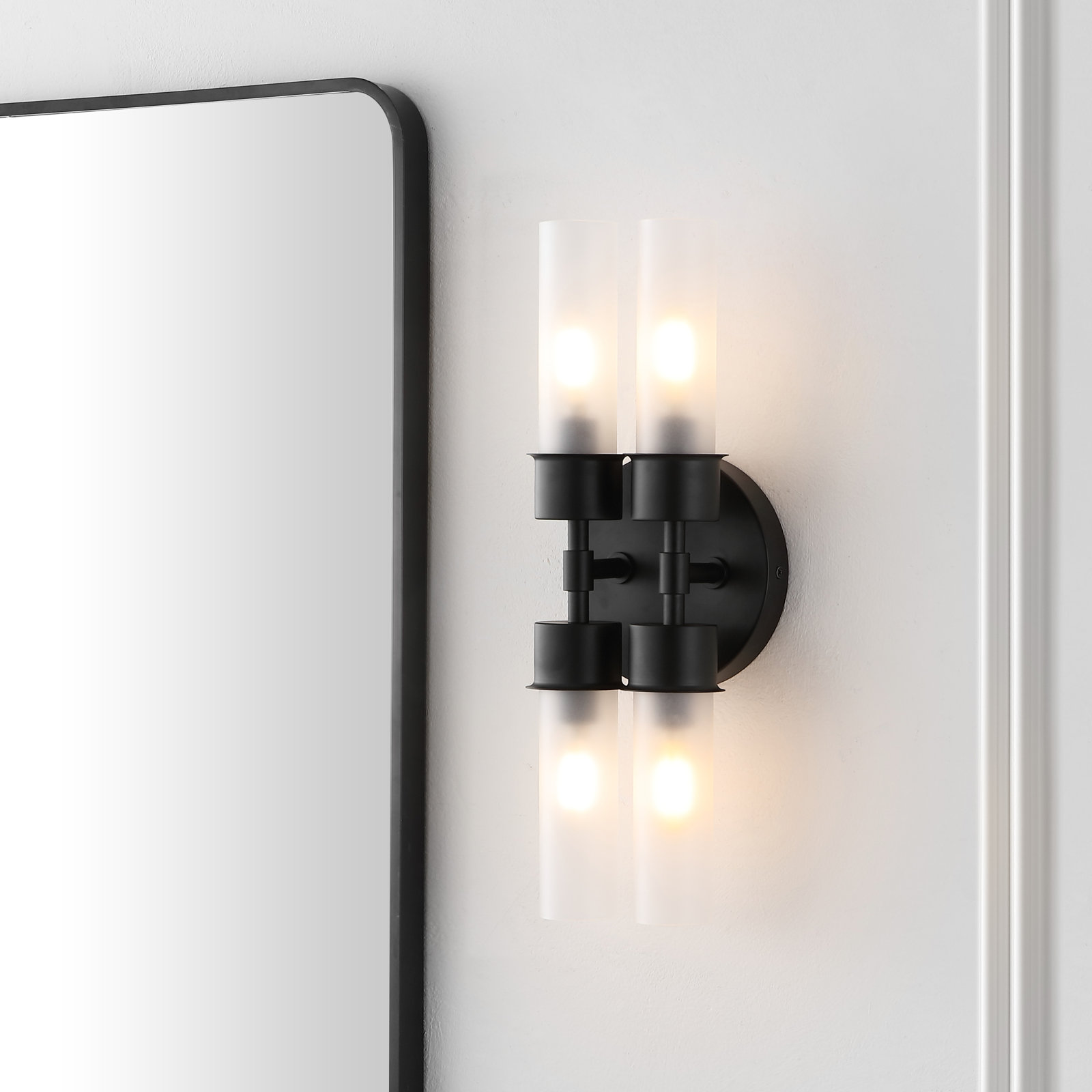 Dalenna 4 Light Glass Dimmable Armed Sconce, Black