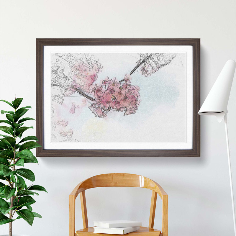 Pink Sakura Blossom Tree in Bloom - Picture Frame Graphic Art Print, 40cm H x 60cm W x 2cm D, Walnut