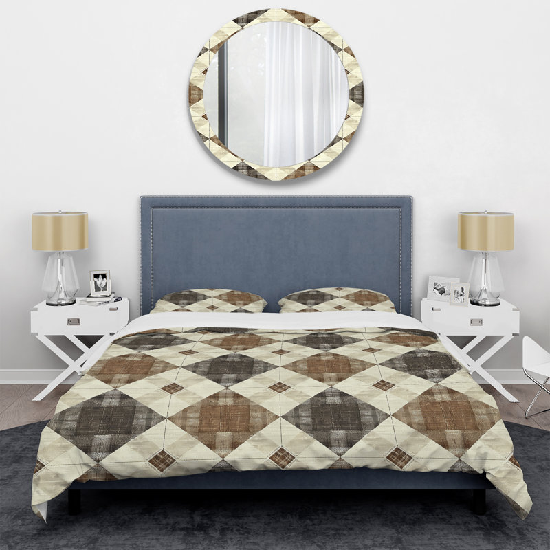 Ensemble de housse de couette moderne à motif vichy brun et beige vichy III