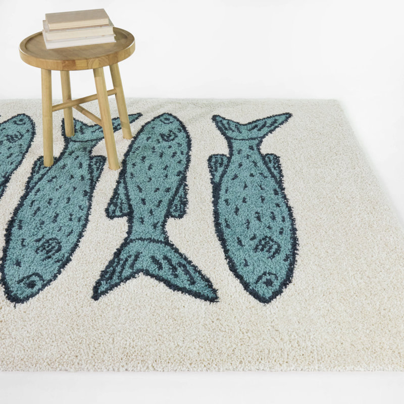 Thalassa Blue Kids Fish Area Rug, 5'3" x 7'