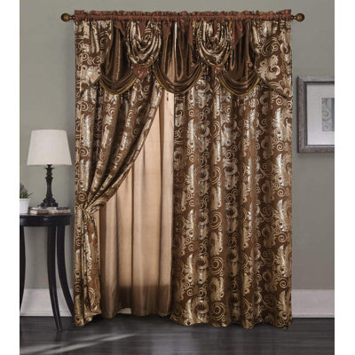 GLORYRUGSJacquardBlackCurtainSet-2 Panels withValance,55x84InchesEach, forBedroom,Living,Dining