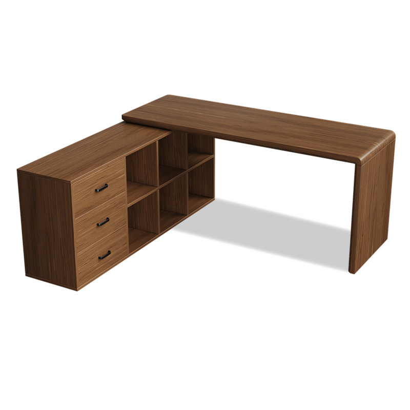 Bureau en L en bois massif avec armoire de rangement, H 29,53 po x l 70,87 po x P 57,09 po