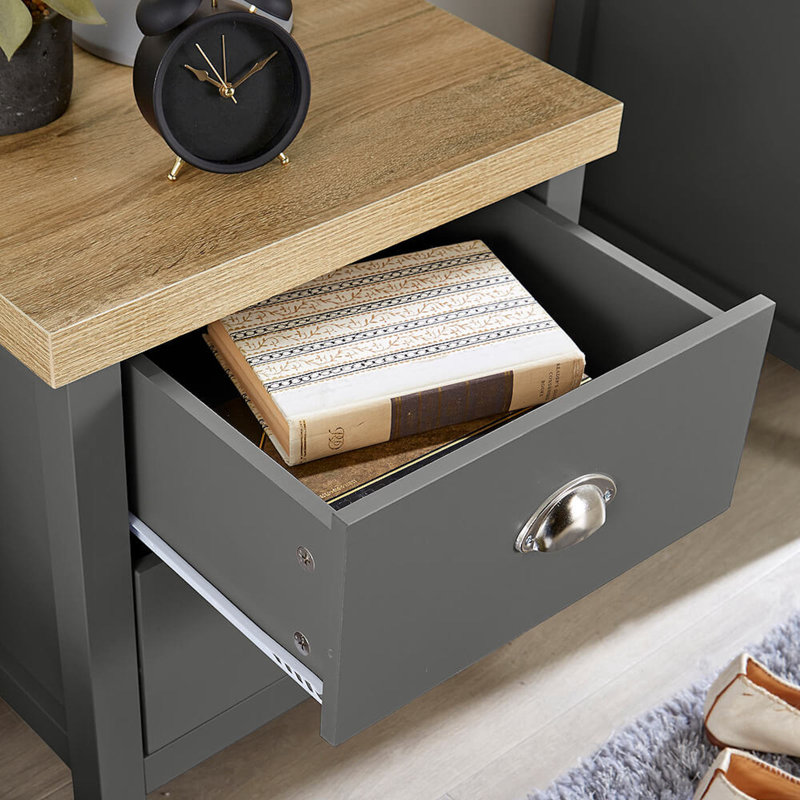 Grey Oak Bedside Cabinet 2 Drawer Lamp Side Table Night Stand Avon Two Tone, Gray/Brown