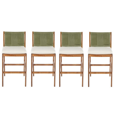 4 pièces Tabouret de bar d'extérieur vert en bois d'acacia massif et osier tissé Arly