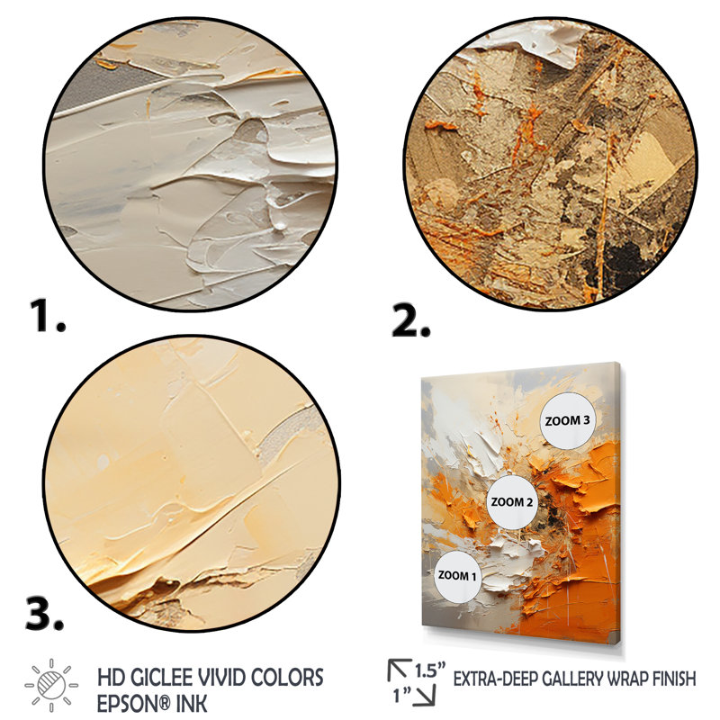 Échos orange et beiges de formes modernes I - Décoration murale peinture abstraite, H 44 po x l 34 po x P 1,5 po