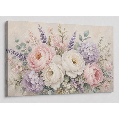 Grand art floral sur toile Bouquet floral doux et élégant, arrangement de fleurs pastel pour salon, chic, impression sur toile 24 x 36 pouces - prêt à être accroché
