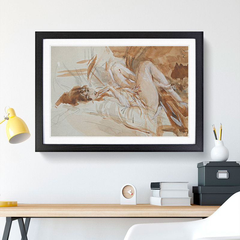 Reclining Lady by Giovanni Boldini - Picture Frame Painting, 27cm H x 36cm W x 2cm D, Black Framed
