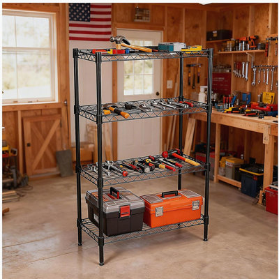 Multi purpose metal storage rack,4-Tier Adjustable Heavy-Duty Wire Shelving Units - Rust-Resistant Metal Storage Racks for Kitchen, Garage rack, Bathroom shelf & Pantry