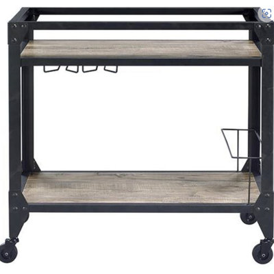 Chariot de service gris anthracite avec détails en chêne rustique - rangement spacieux pour les besoins de réception et base en métal gris anthracite