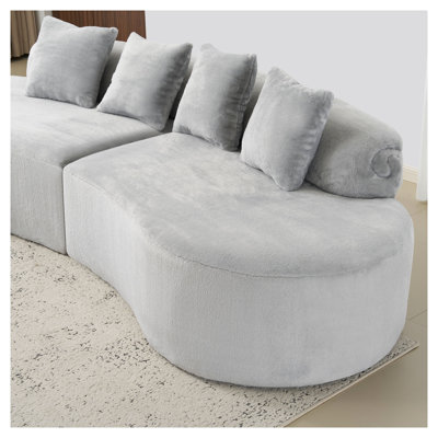 Modern Curved Flannelette Sofa in Light Grey - 4 Seater