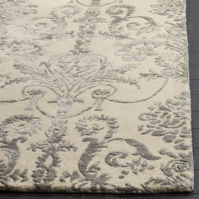 Tapis floral en laine et en viscose touffeté à la main Shillington, Carré 7 pi