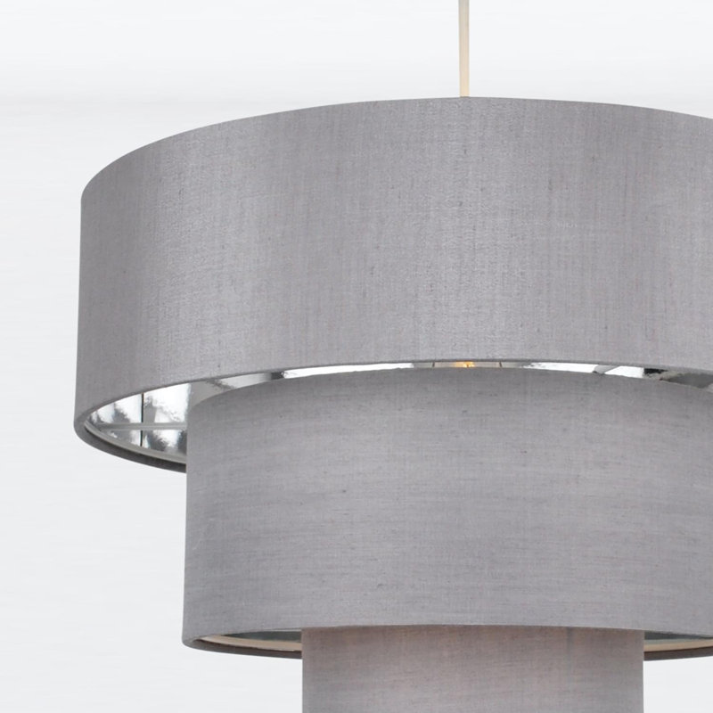 29cm H Silk Empire Pendant Shade, Grey/Chrome