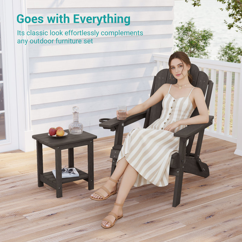 Patio Outdoor Adirondack Plastic/Resin Side Table Weather Resistant End Table, Brown