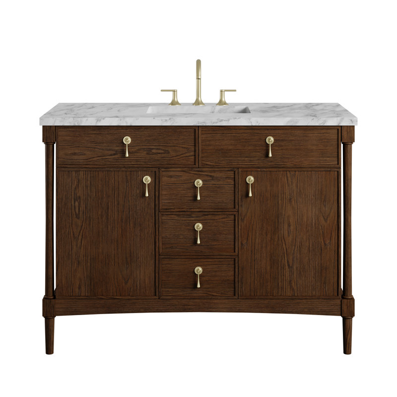 Kinnsden 48" W Single Vanity, Sable Oak, Carrara Marble, 8" Widespread