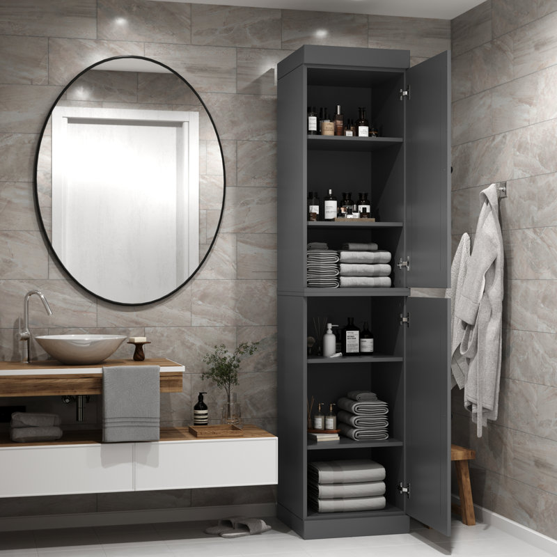 Armoire de salle de bain étroite 100% en bois massif avec portes, tablettes réglables, armoire de rangement modulaire pour salle de bain et buanderie, l 16,5 po x H 71,5 po