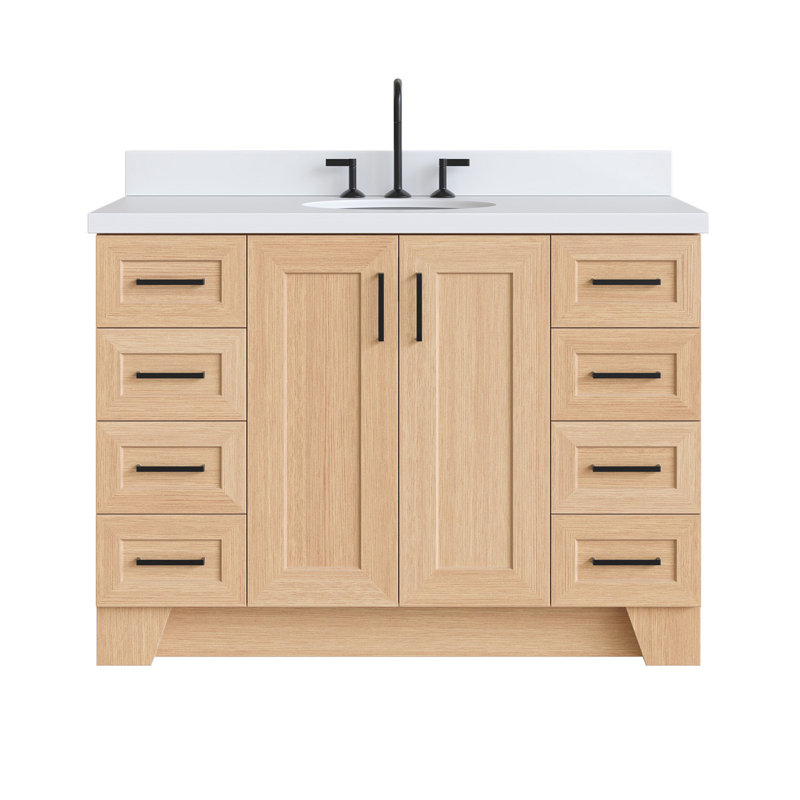 Freitas 48'' Solid Wood Single Bathroom Vanity, Oval, White Quartz, Vintage Green