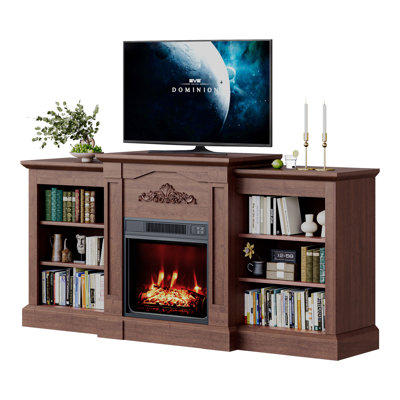 67" Electric Fireplace TV Cabinet, 18" Insert, Remote, Brown, Shelves/Cabinets, for 67" TV