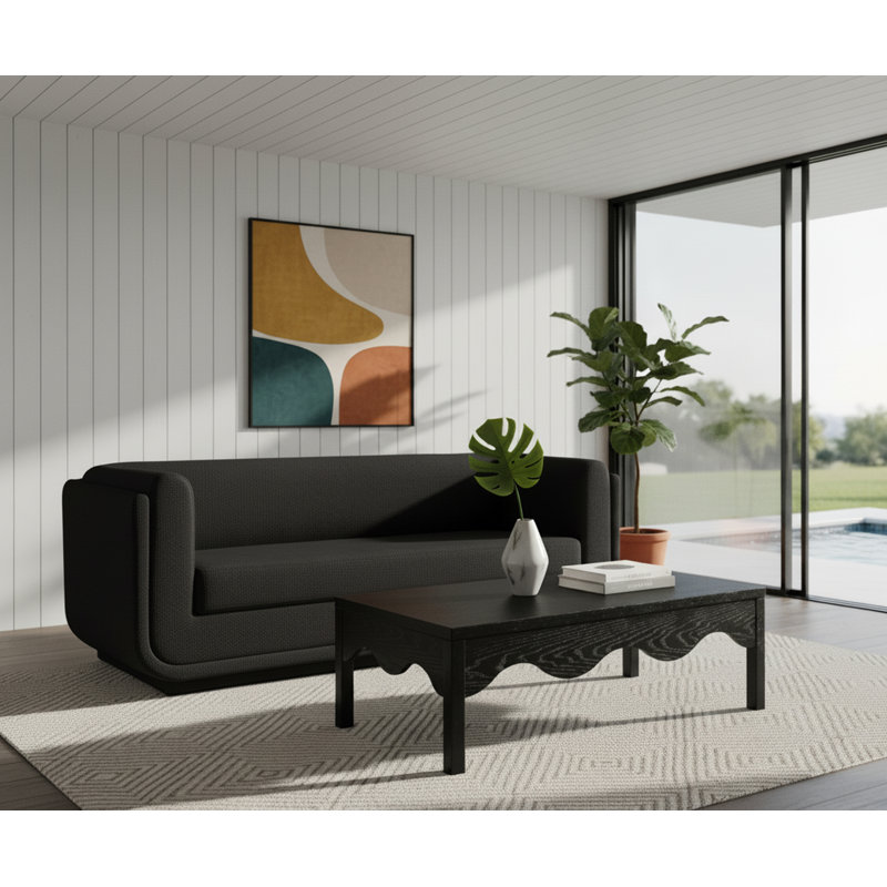 Canapé à accoudoirs arrondis 86,5 po Kimora, Tissu texturé en lin noir
