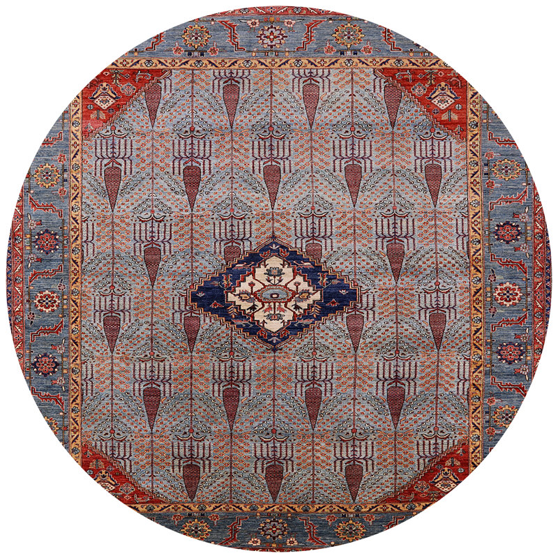 Tapis oriental beige / bleu, Rond 4 pi
