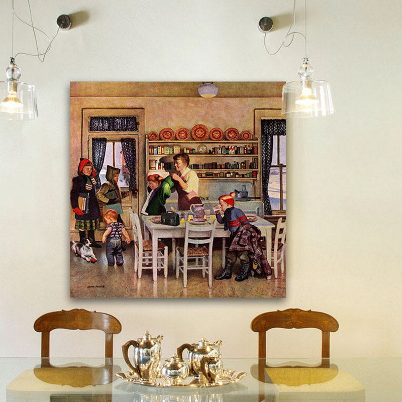 «Getting Ready for School» par John Falter, reproduction d'art sur toile tendue, 40 po x 40 po