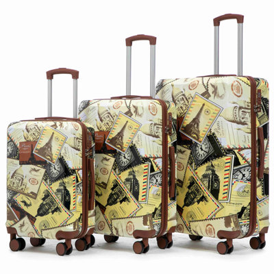 20 po / 24 po / 28 po 3 pièces / ensemble dans une valise à roulettes pivotantes pour PC, avec valise de transport, avec motif imprimé et serrure à combinaison