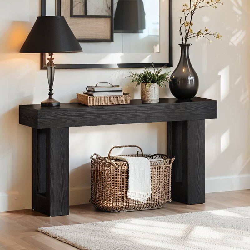 Console rectangulaire noire avec base en bois manufacturé pour vestibules modernes, Noir