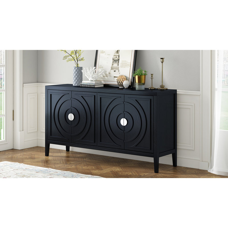 Buffet noir de style rétro - offre un grand espace de rangement pour votre armoire avec des détails rainurés