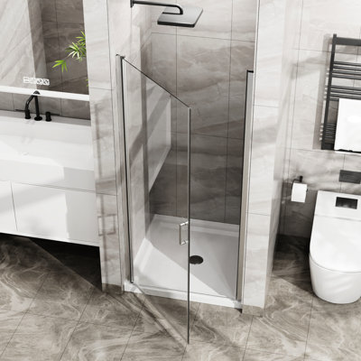 Porte de douche pivotante en verre trempé 34 po x 72 po, semi-magnétique, bande pivotante à 90 ° entrée / sortie 34 po x 72 po, verre 1/4 po, angle d'ouverture de la porte, joints d'étanchéité