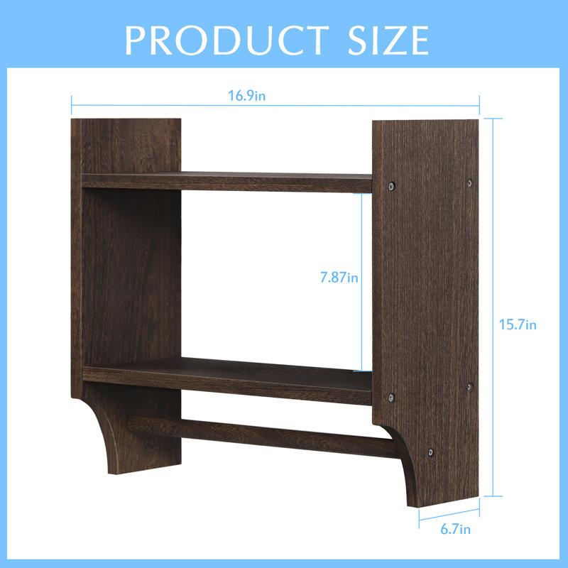 Calyce 2 Piece Floating Shelf with Towel Bar, Brown
