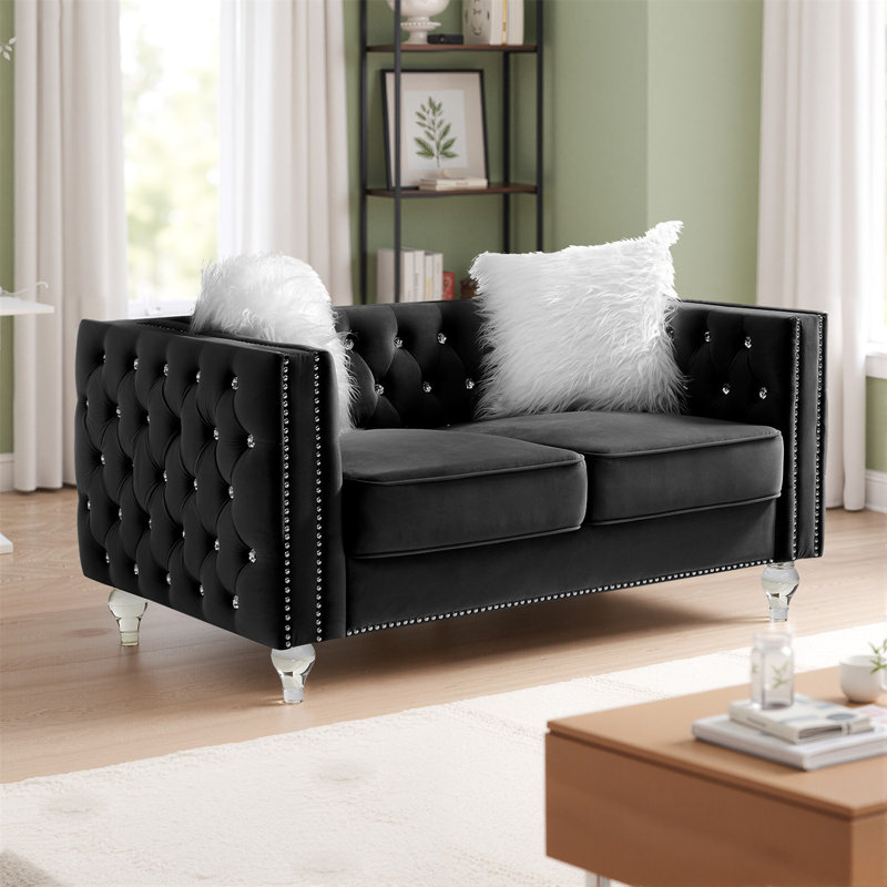 Canapé-causeuse pour salon avec 2 coussins et housse amovible, petits fauteuils rembourrés en velours pour chambre à coucher, bureau ou appartement