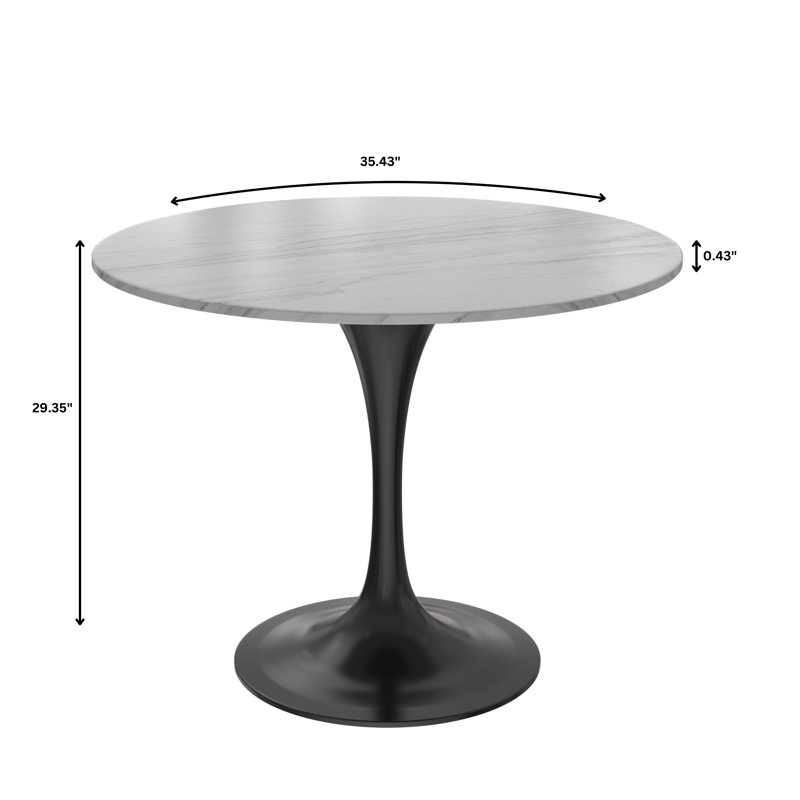 Heatherton 36" Round Dining Table with Sintered Stone Top and Black Steel Pedestal Base Kitchen Table Seats 2-4 Person, White