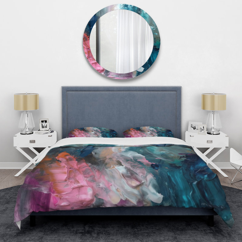 Ensemble de housse de couette en microfibre / polyester moderne bleu et rose