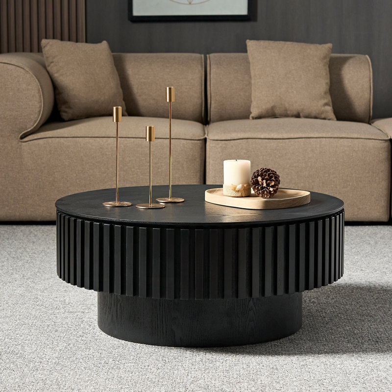 Table basse ronde avec rangement, Noir mat