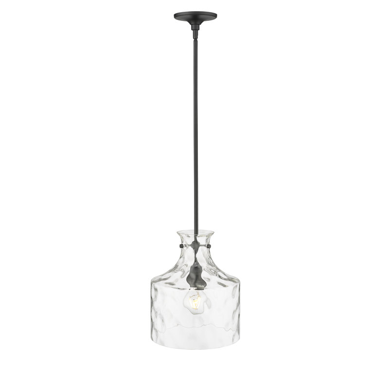 Luminaire suspendu 1 lumière avec abat-jour en verre Wrought Studio ™ Maitreya, Noir mat