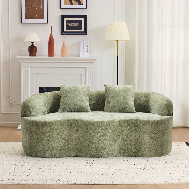 Causeuse incurvée Teddy, Vert, H 27,6 po x l 66,93 po x P 35 po