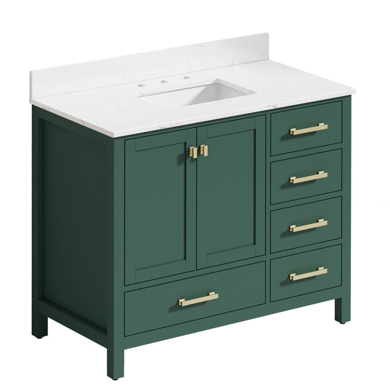Meuble-lavabo de 42 po autoportant avec lavabo, bois massif, tiroirs à fermeture en douceur pour une structure en bois de meuble-lavabo de 42 po au design silencieux et contemporain, atmosphère sophistiquée et légère