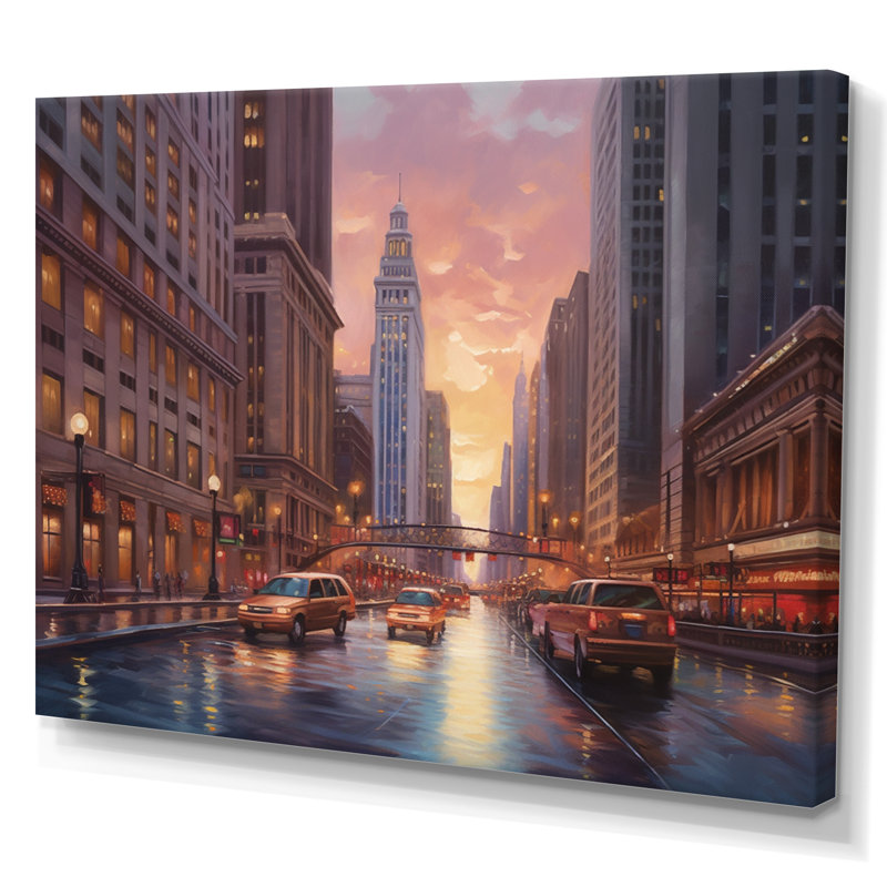 Chicago City Scene V, reproduction d'art sur toile, H 24 po x l 32 po x P 1 po, Toile tendue