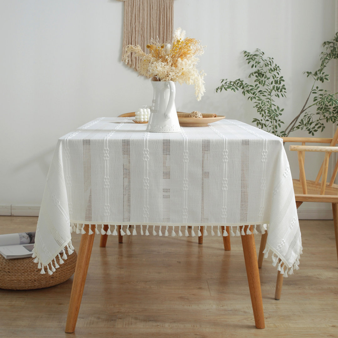 Washable Cotton Linen Wrinkle Free Tablecloth With Tassel Winston Porter 