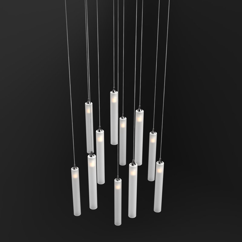Rainfall 11 Frosted White Glass Pendants Chandelier, Chrome, 84"