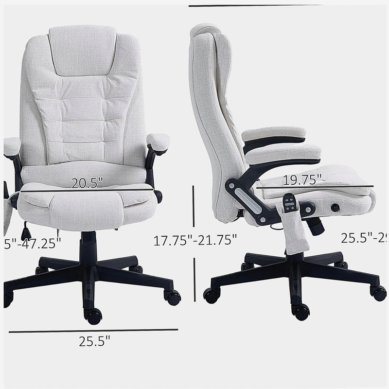 Fauteuil de bureau de massage vibrant à 6 points HOMcom, Blanc, crème