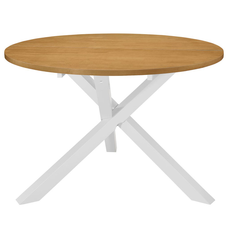 Jamar Round Solid Wood Base Dining Table, White, Brown
