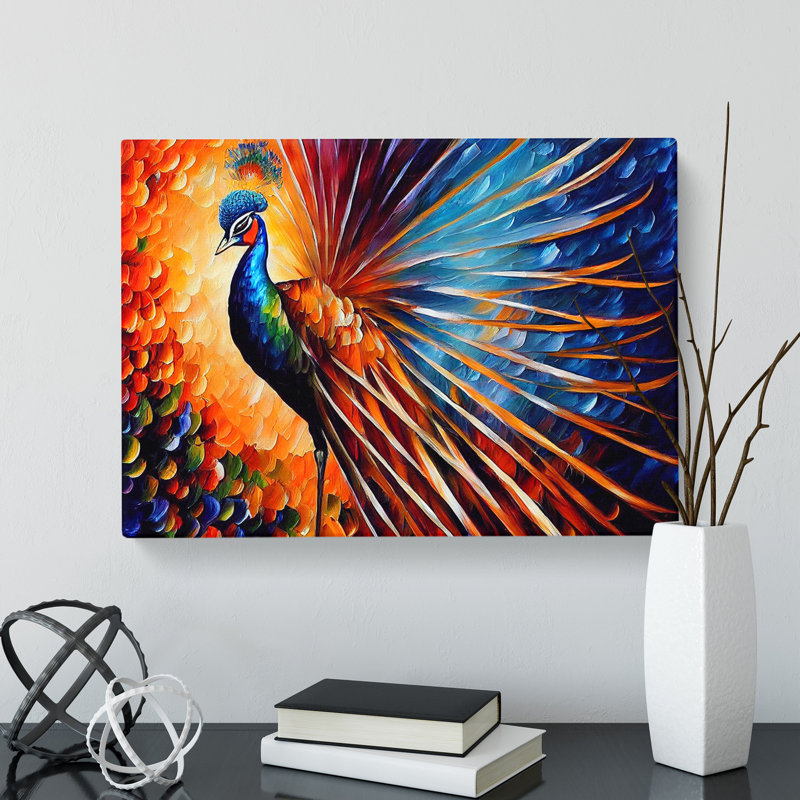 Peacock Painting Vol.2 Abstract - Wrapped Canvas, 40cm H x 60cm W x 3cm D