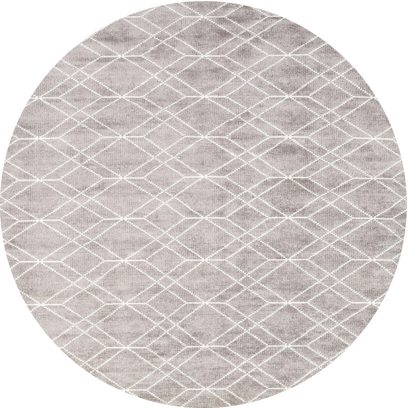 Tapis gris/zone blanche contemporaine, Rond 6 pi