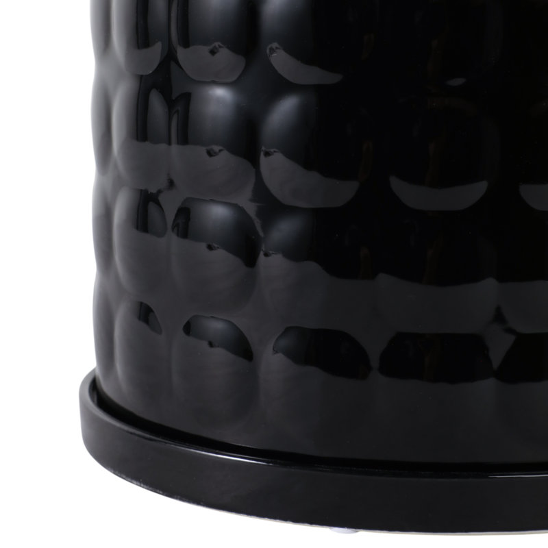 Geometric Design Ceramic Planters with Saucer for Indoor, Outdoor and Patio Use - Modern Home Accent Flower Pots for Living Room Decor - Set of 2, Black