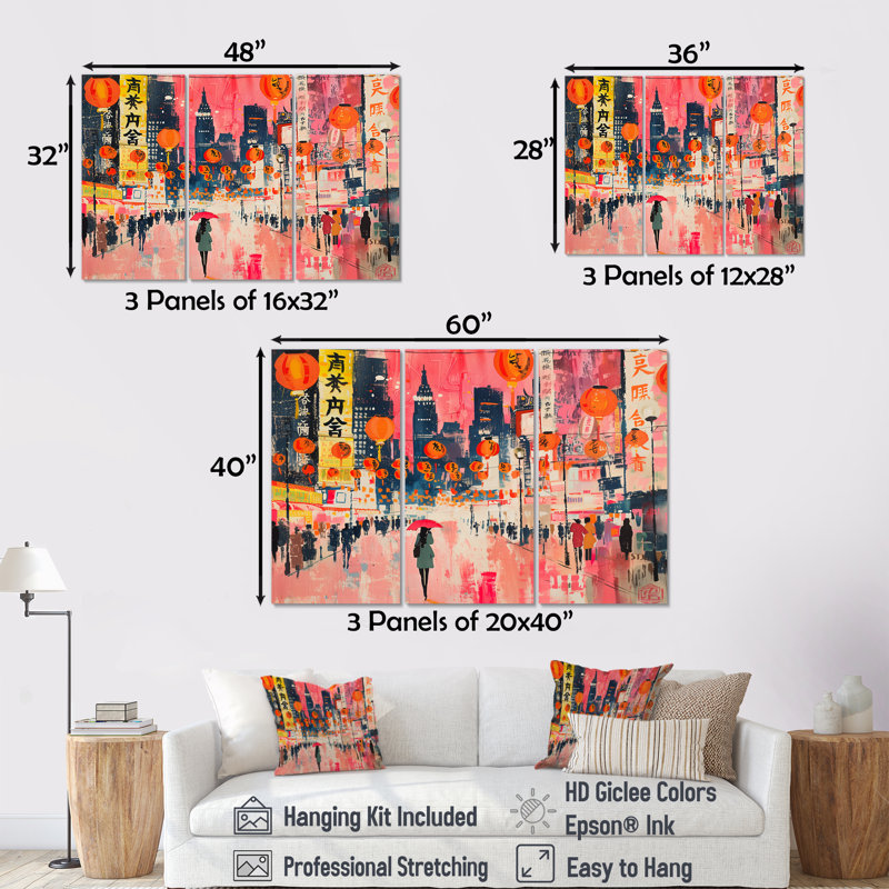 Rose, gratte-ciel de New York VI - ensemble d'art mural New York, Toile tendue, H 32 po x l 16 po x P 1 po