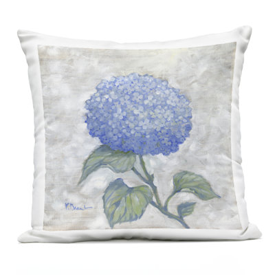 Round Blue Country Hydrangea Design by Paul Brent Outdoor Printed Pillow