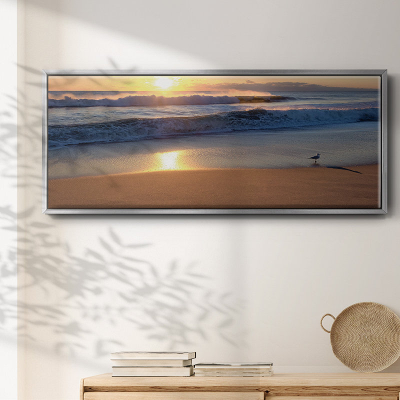 Coucher de soleil - reproduction de cadre flottant sur toile, Argent, H 8 po x l 20 po x P 1,5 po