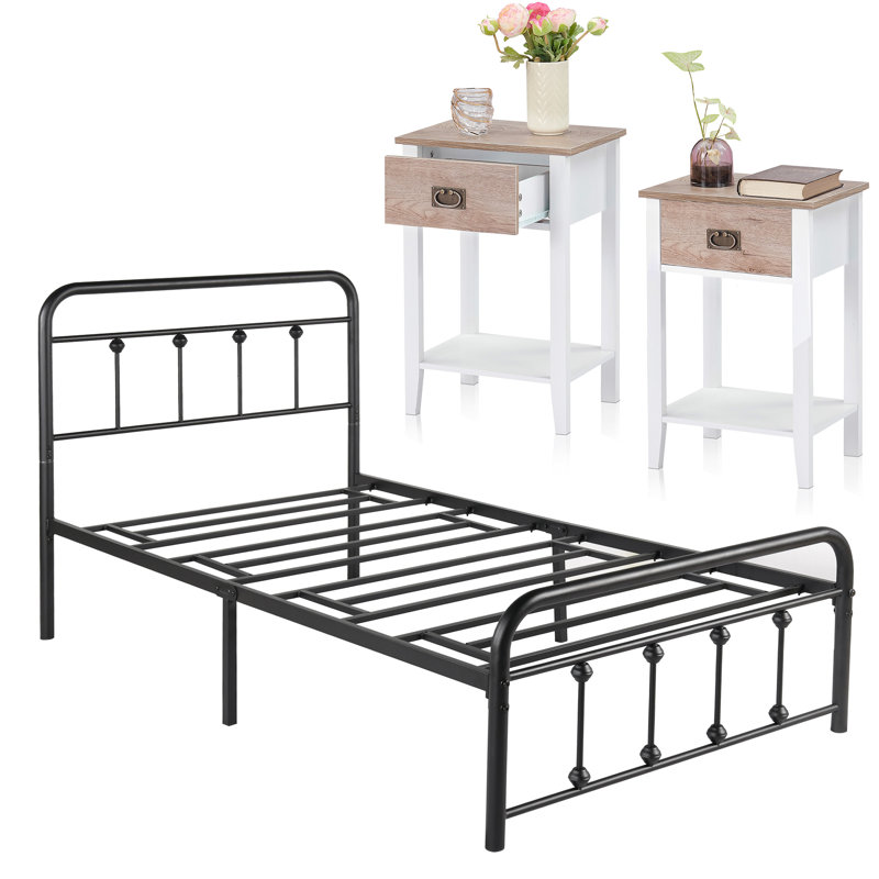 Plateforme en fer Miramontes, Simple, Blanc/chêne