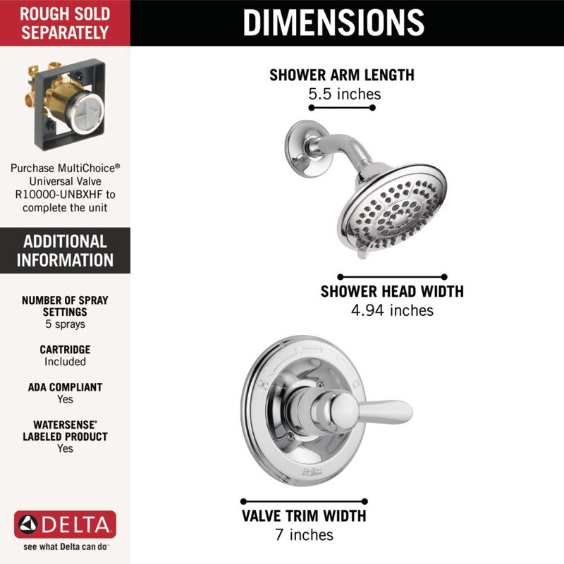 Lahara 14 Series Single-Function Shower Faucet Set, Shower Valve Trim Kit, Chrome