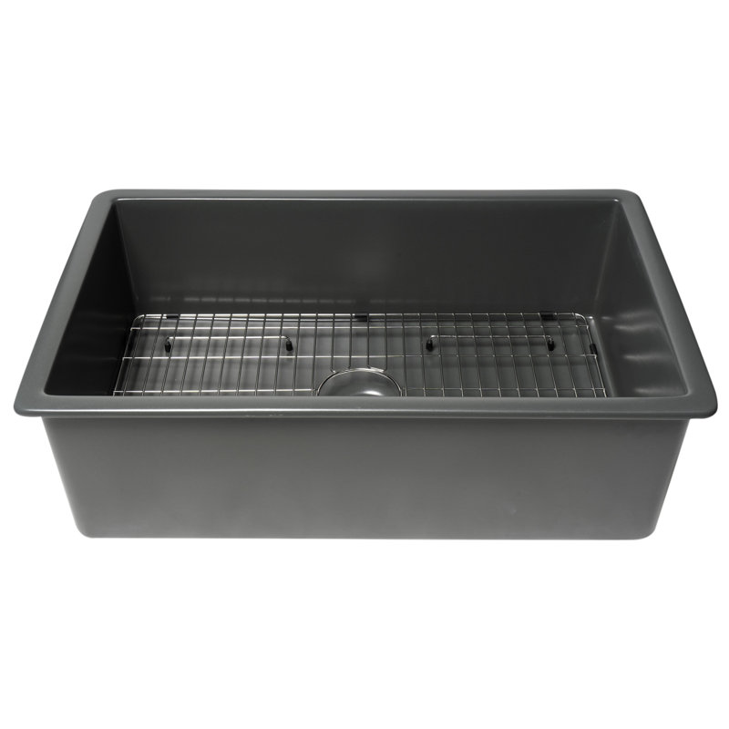 Évier de cuisine encastré en argile réfractaire simple encastrable 32 po x 19 po ABF3219SUD-W, Gris